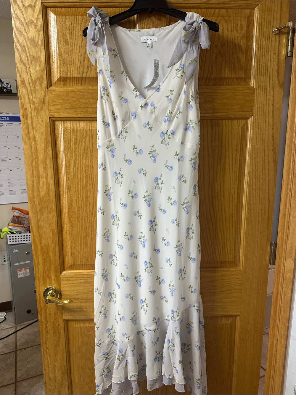 Topshop White Floral Maxi Dress with Blue & Green Accents